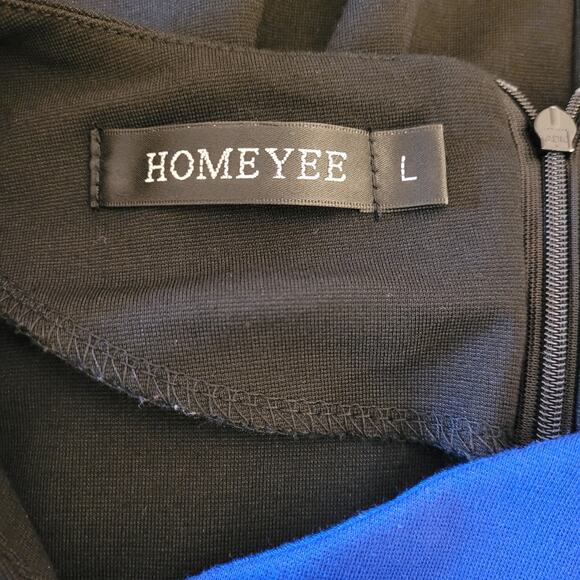 Colorblock Sheath Dress L Black/Royal Blue 3/4 Sleeve Back Zip HOMEYEE - Picture 3 of 7